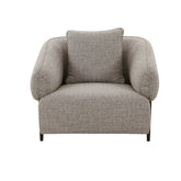 Kalix Single-Seater Chair in cotton weave fabric with solid timber frame, modern design and curved side arms.